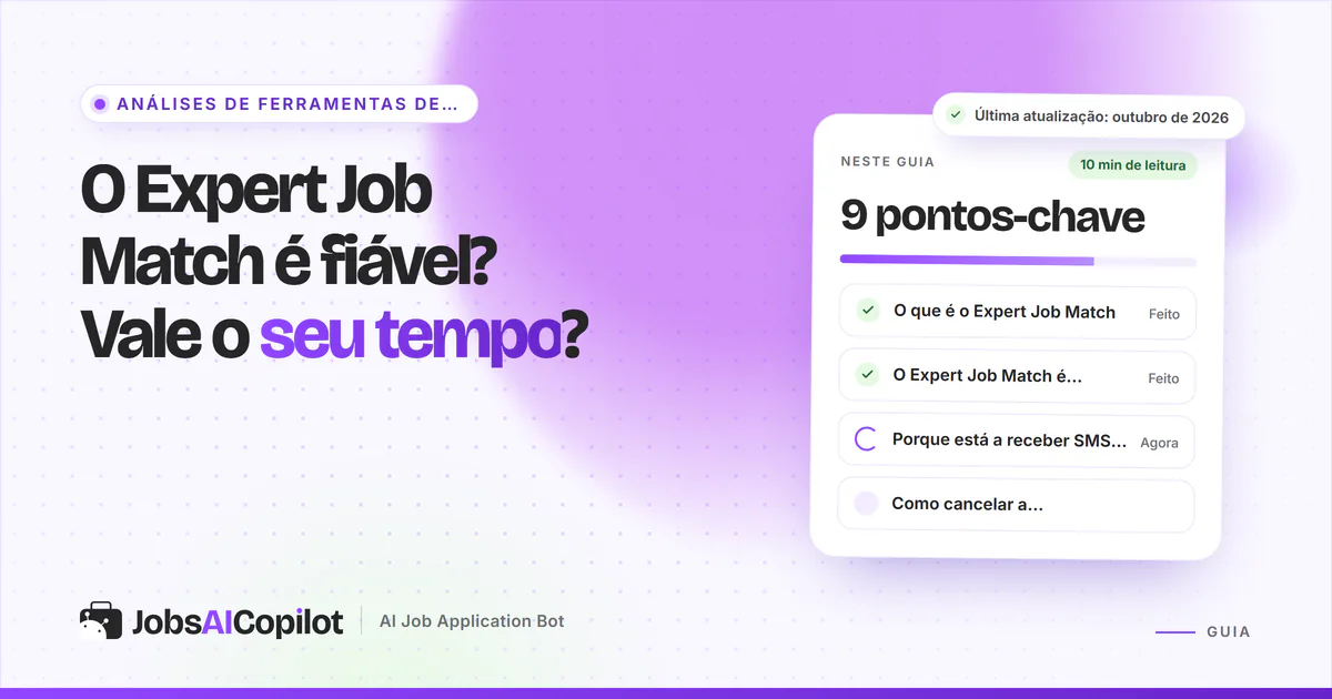 Capa sobre se o Expert Job Match é fiável, com os pontos-chave: o que é, como ganha dinheiro e porque recebe mensagens