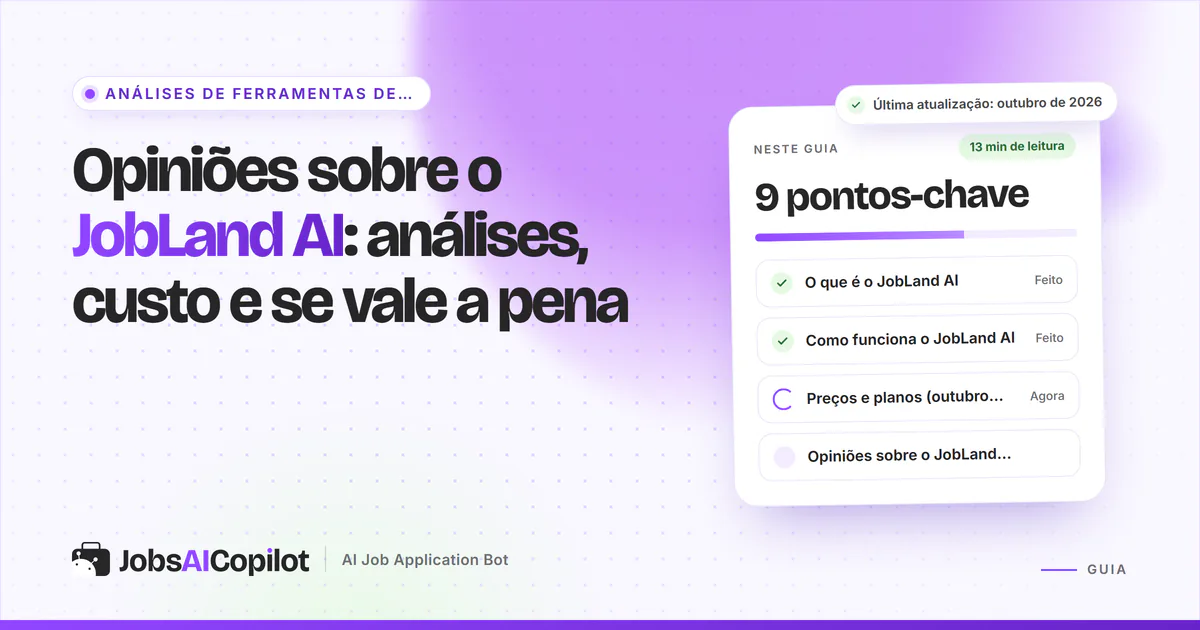 Capa de análise do JobLand AI com os pontos-chave: o que é, como funciona, preços e opiniões de utilizadores