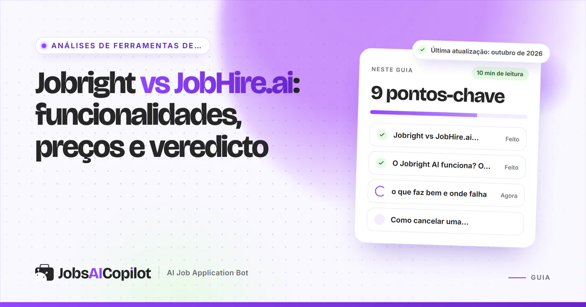 Capa Jobright vs JobHire.ai com os pontos-chave: comparação rápida, se o Jobright funciona e onde falha cada um