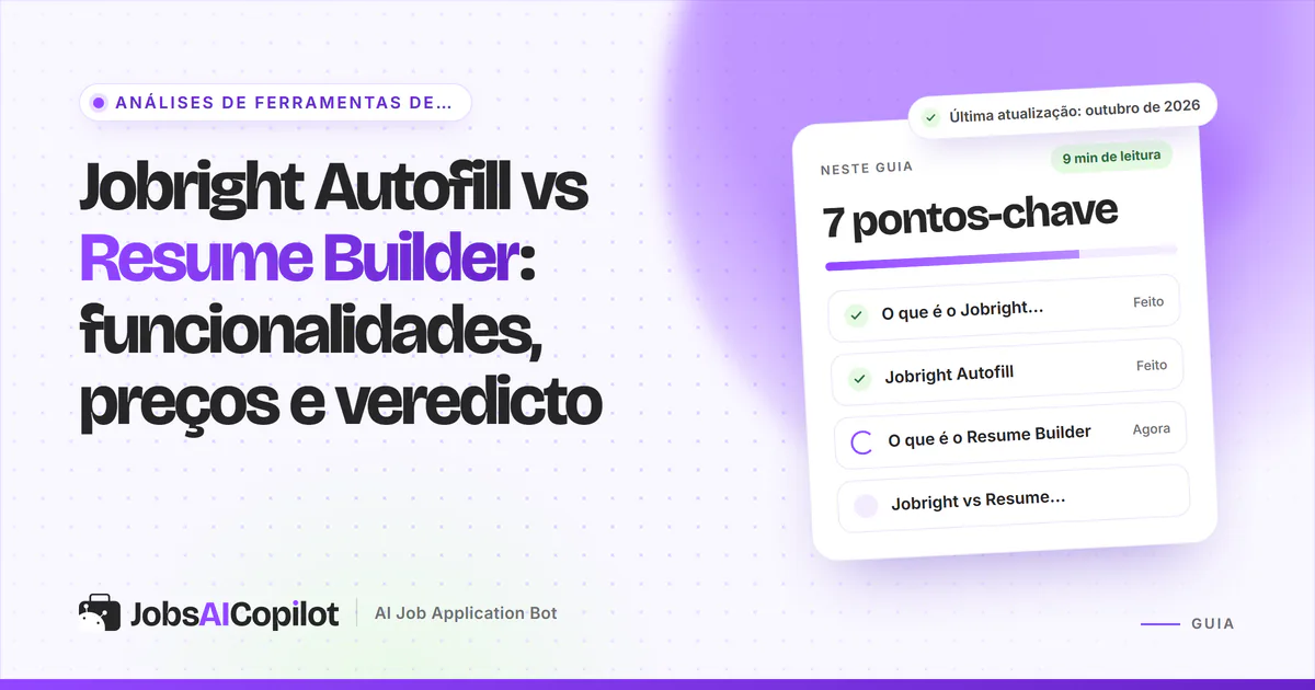 Capa Jobright Autofill vs Resume Builder com os pontos-chave: o que é cada um, grátis vs Turbo e comparação rápida