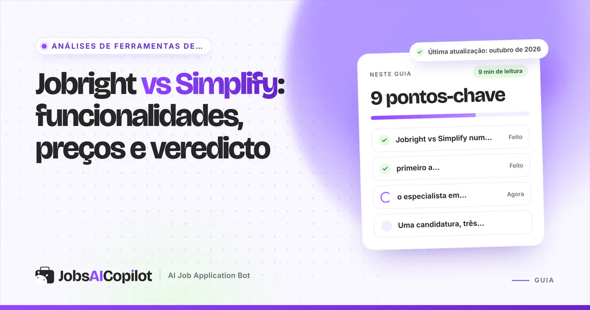 Capa Jobright vs Simplify com os pontos-chave: comparação rápida, ofertas e recomendações e a especialidade do Simplify