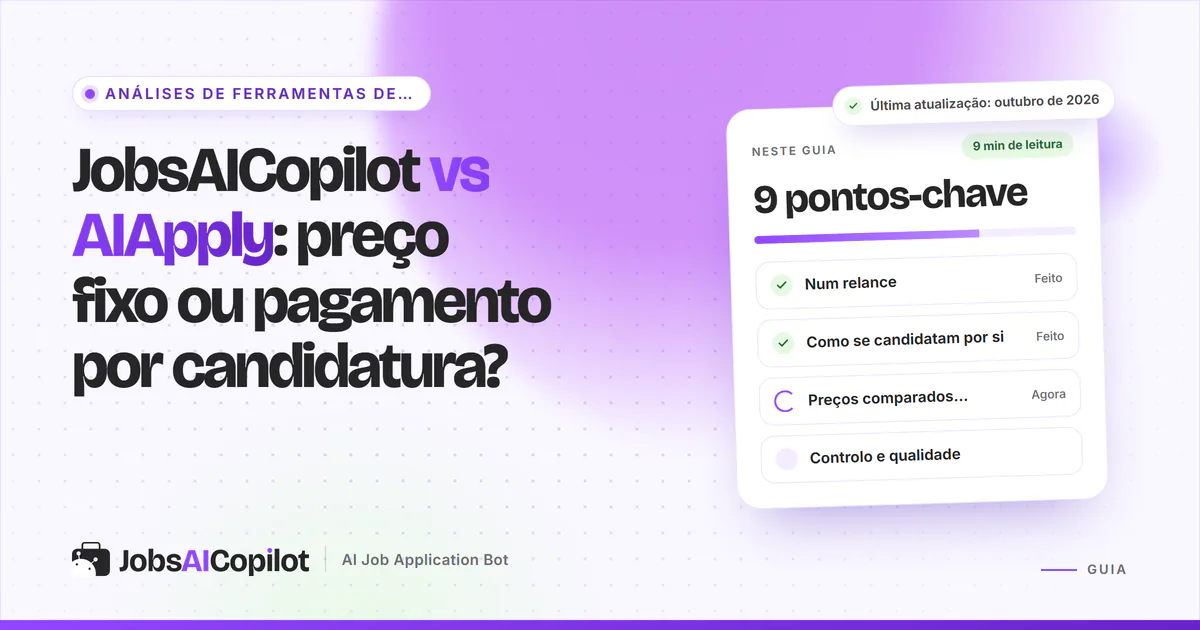 Capa JobsAICopilot vs AIApply com os pontos-chave: preço semanal fixo vs créditos, como se candidatam por si e controlo