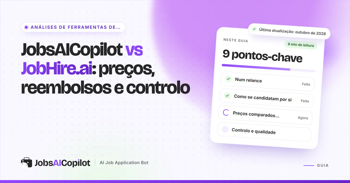 Capa JobsAICopilot vs JobHire.ai com os pontos-chave: preços publicados ou não, reembolsos e limites diários