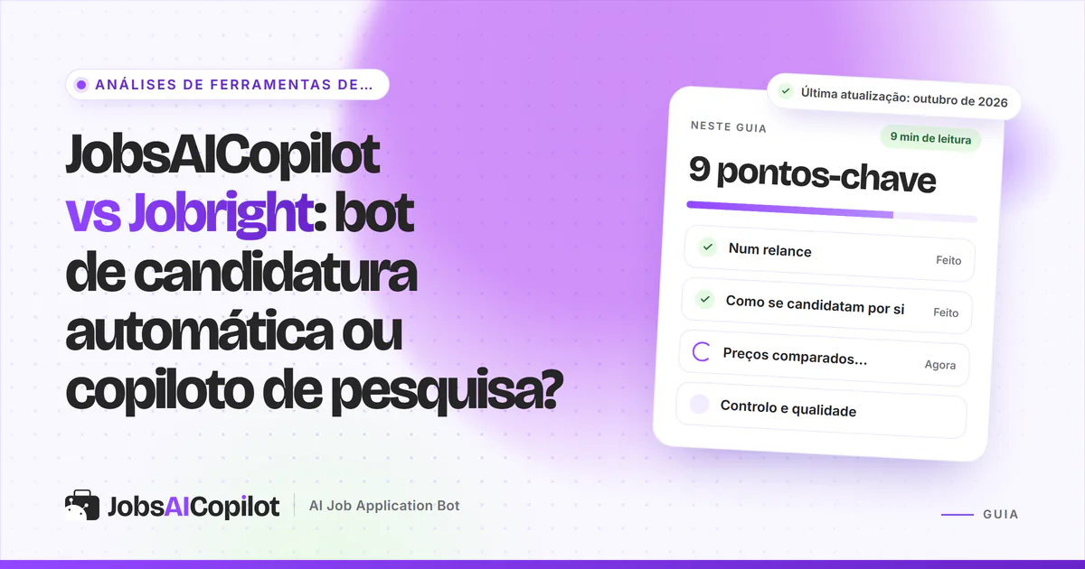 Capa JobsAICopilot vs Jobright com os pontos-chave: bot de candidatura vs copiloto de pesquisa, preços e controlo