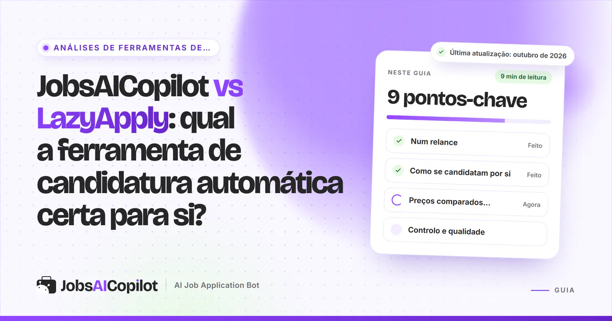 Capa JobsAICopilot vs LazyApply com os pontos-chave: planos anuais vs semanais, limites diários e revisão