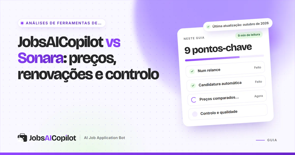 Capa JobsAICopilot vs Sonara com os pontos-chave: preços, condições de renovação e controlo de aprovação