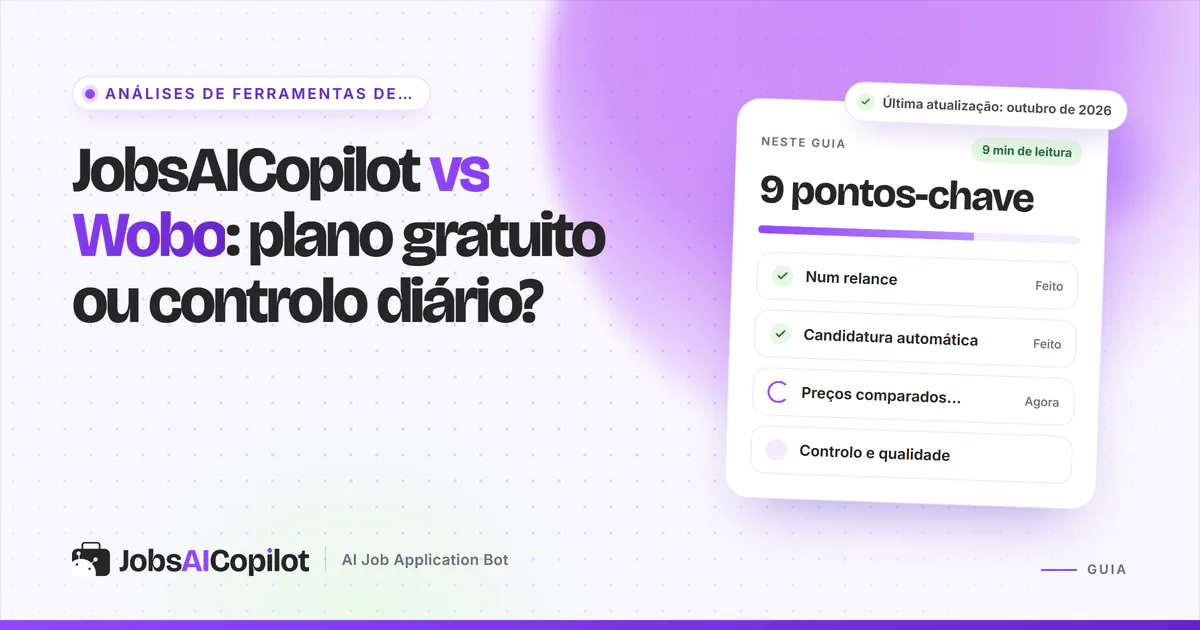 Capa JobsAICopilot vs Wobo com os pontos-chave: plano grátis e swipes vs limites diários com Modo de revisão