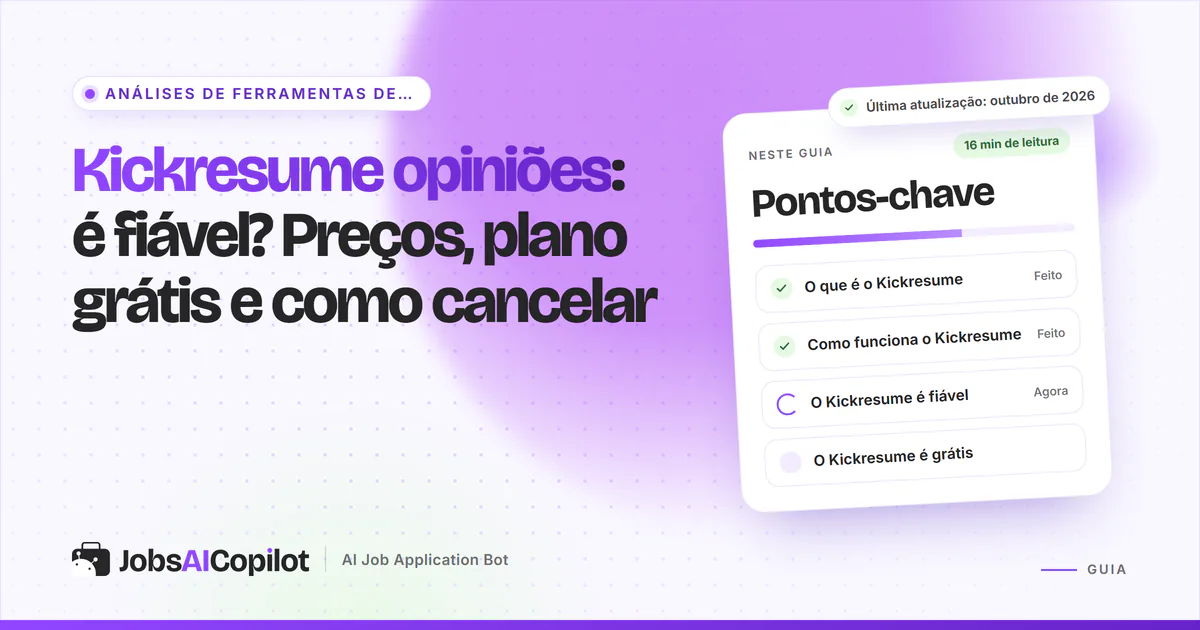 Capa da análise do Kickresume: plano grátis, preços de 2026 em euros, reembolso de 14 dias e opiniões dos utilizadores