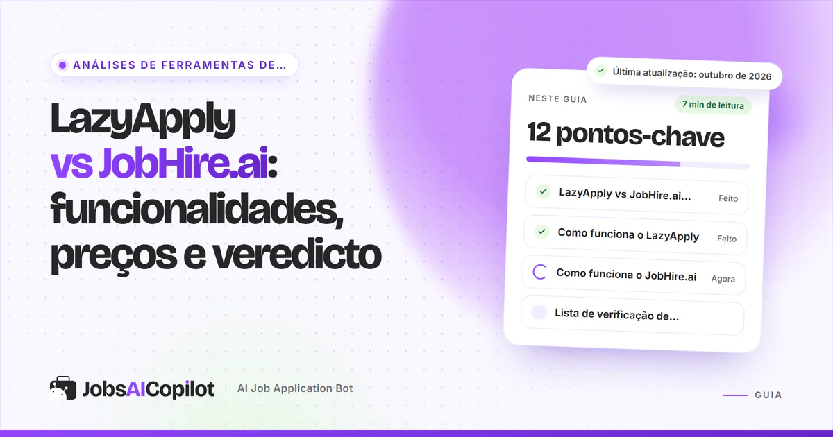 Capa LazyApply vs JobHire.ai com os pontos-chave: comparação rápida, como funciona cada um e lista de preços