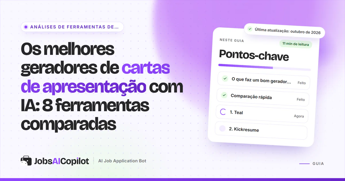 Capa dos geradores de cartas de apresentação com IA com os pontos-chave: o que faz um bom gerador e comparação rápida