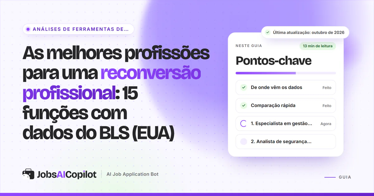 Capa das melhores profissões para reconversão profissional com os pontos-chave: origem dos dados e comparação rápida
