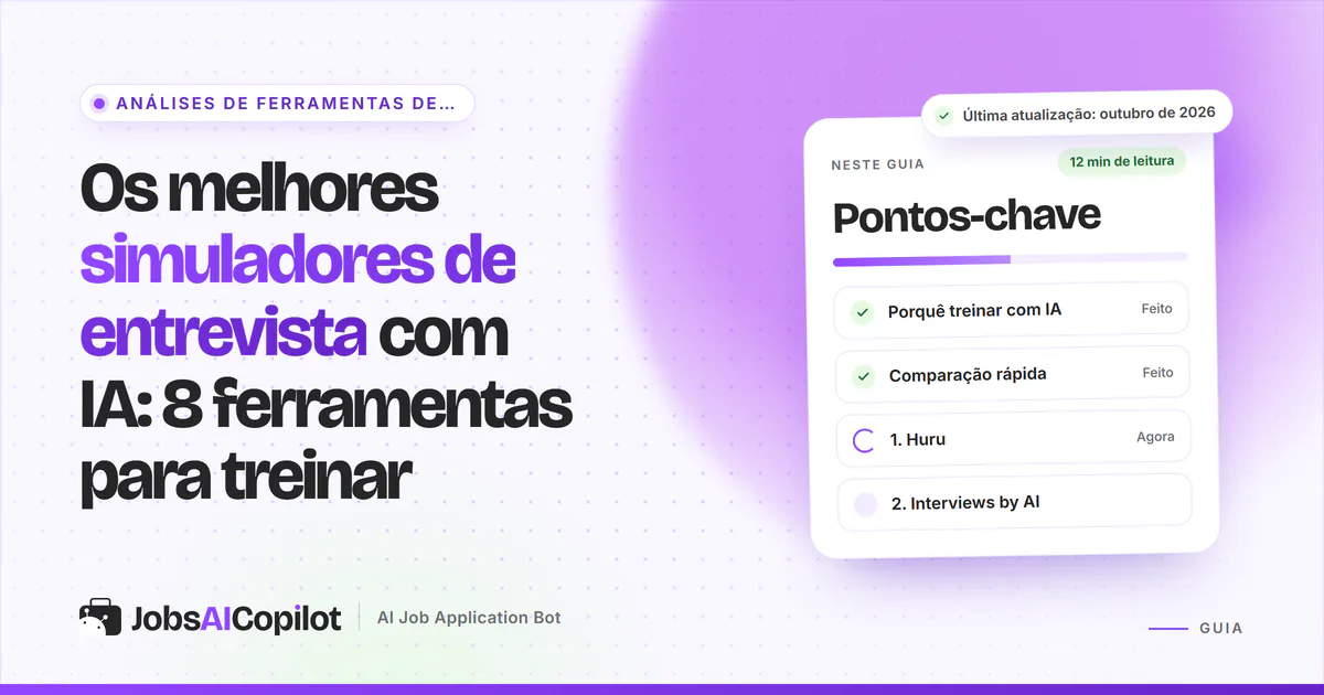 Capa dos melhores simuladores de entrevista com IA com os pontos-chave: porquê treinar com IA e comparação rápida
