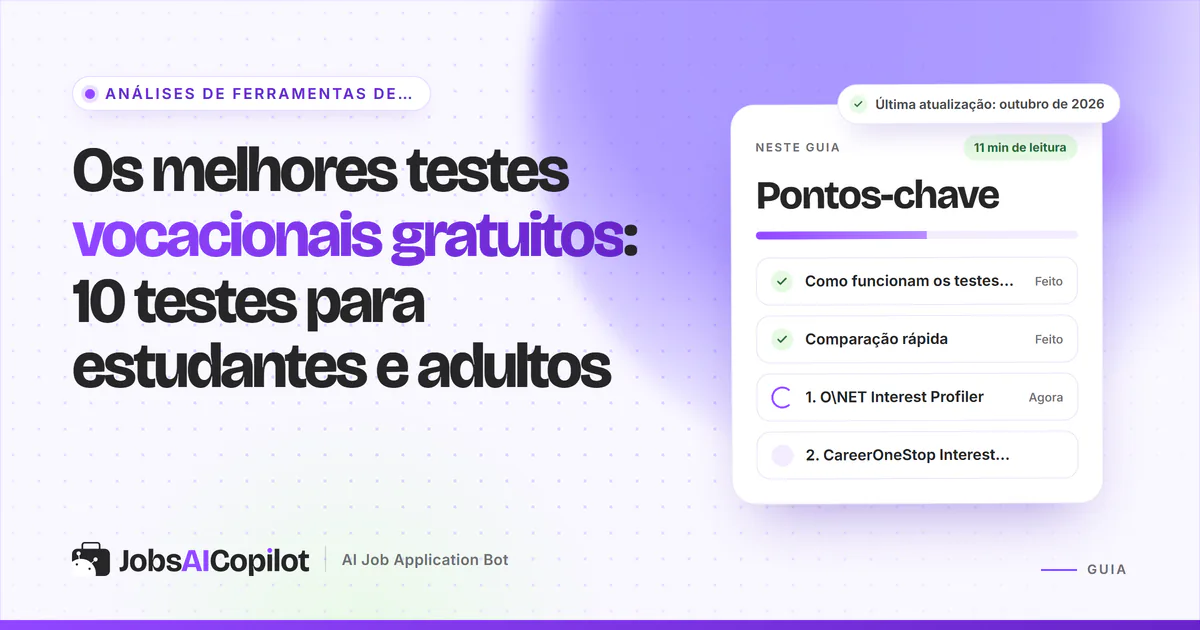 Capa dos melhores testes vocacionais gratuitos com os pontos-chave: como funcionam, comparação rápida e os 10 testes