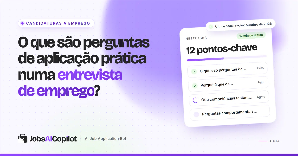 Capa do guia de perguntas de aplicação prática com os pontos-chave: o que são, porque se fazem e que competências avaliam