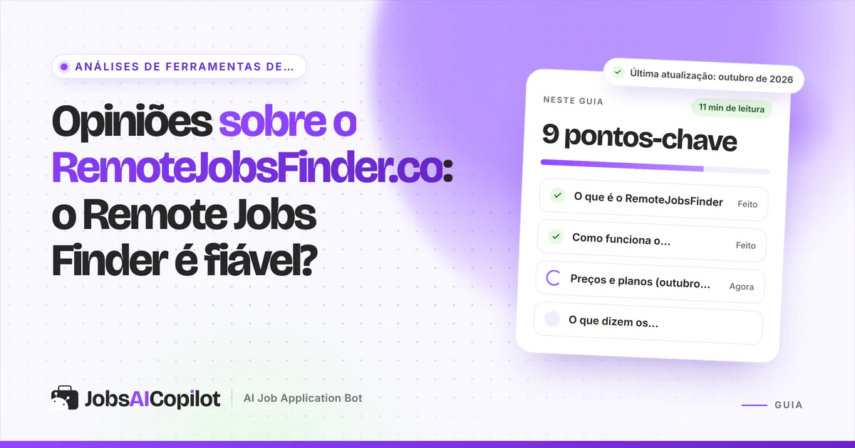 Capa de análise do RemoteJobsFinder.co com os pontos-chave: o que é, como funciona, preços e opiniões