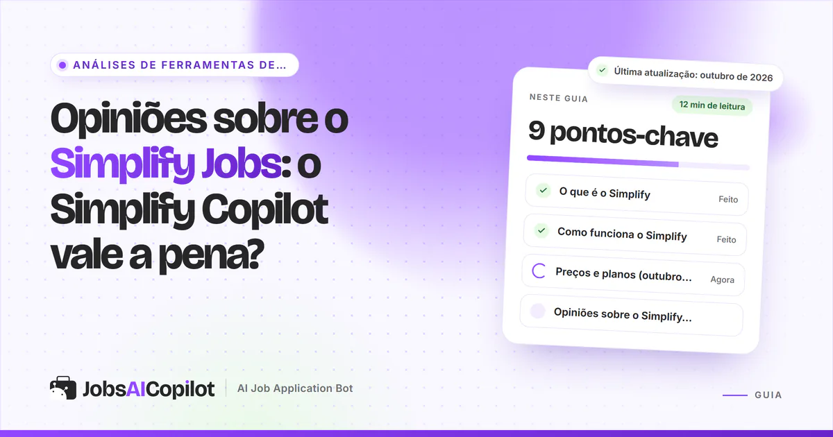 Capa de análise do Simplify Jobs com os pontos-chave: o que é, como funciona, preços e opiniões de utilizadores