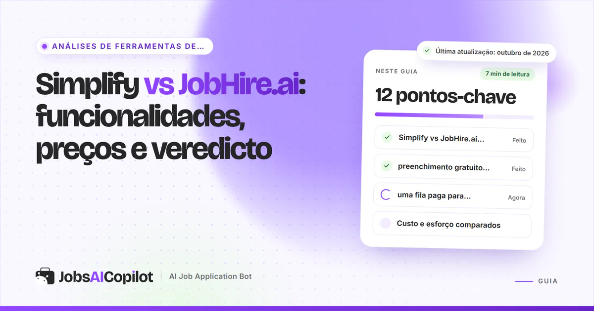 Capa Simplify vs JobHire.ai com os pontos-chave: comparação rápida, preenchimento grátis e uma fila paga para os EUA