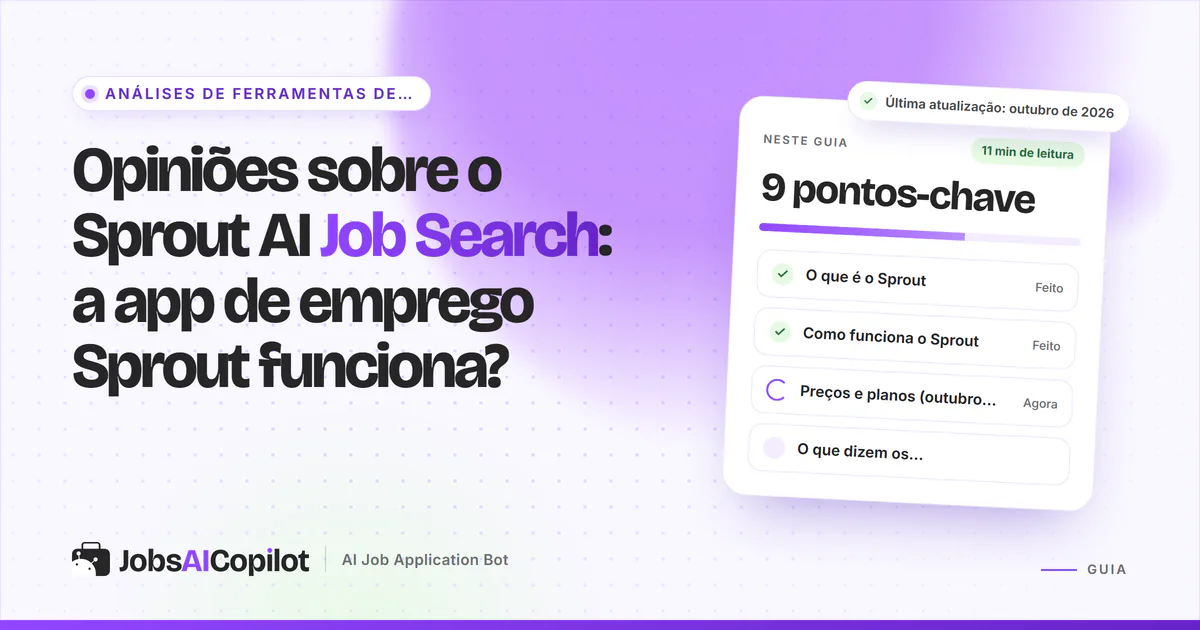 Capa de análise do Sprout com os pontos-chave: o que é, procura com IA e candidatura automática, e preços