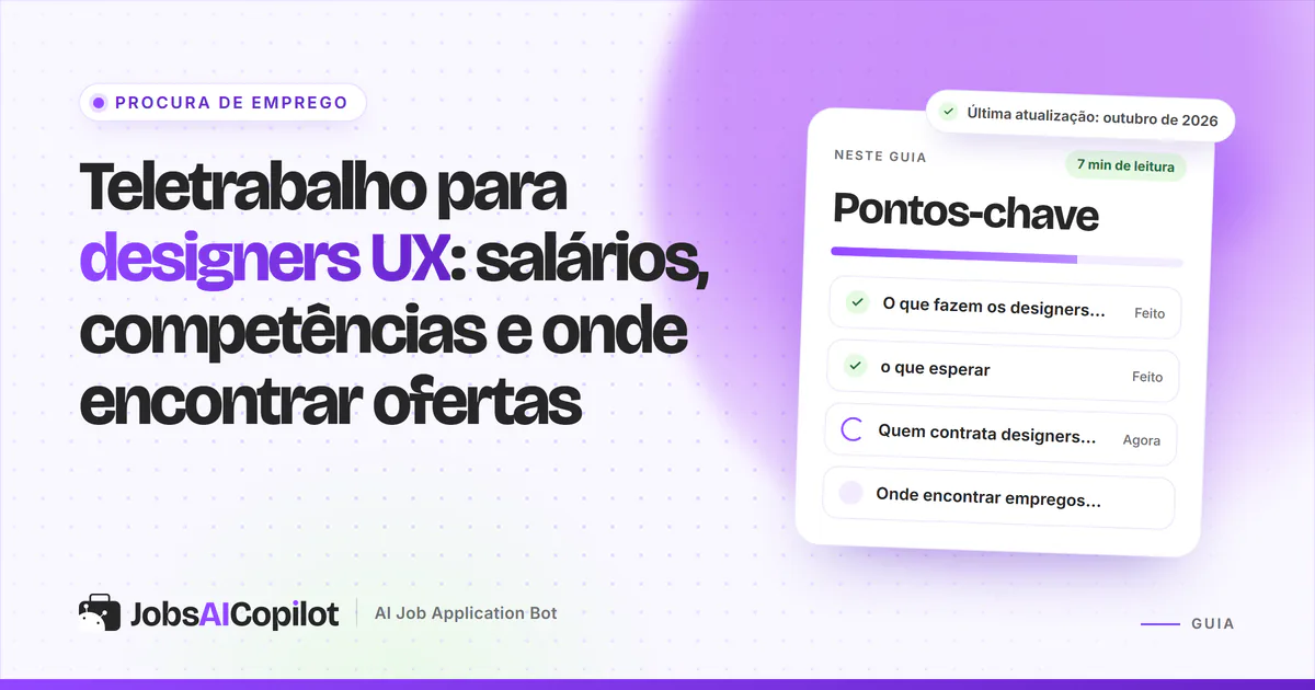 Capa do teletrabalho para designers UX com os pontos-chave: o que fazem, salários e quem contrata
