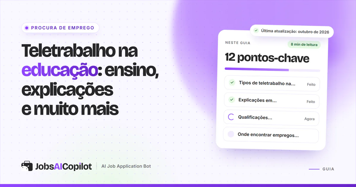 Capa do teletrabalho na educação com os pontos-chave: tipos de função, explicações online e competências