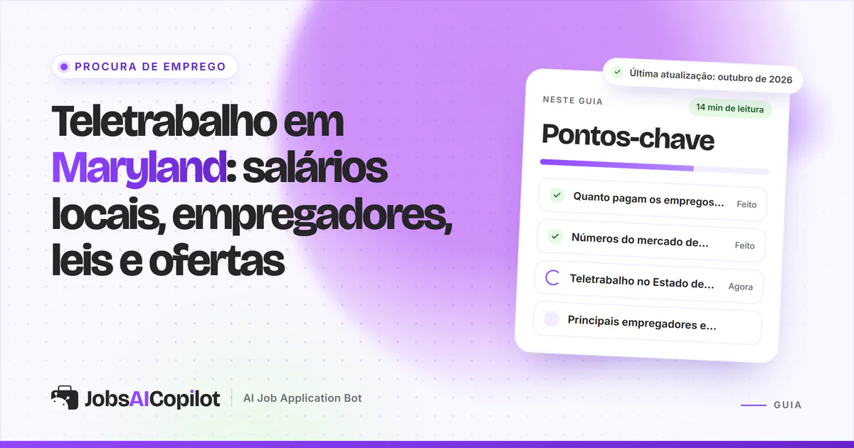 Teletrabalho em Maryland: radar de ofertas com analista de cibersegurança e apoio ao cliente, numa capa do JobsAICopilot