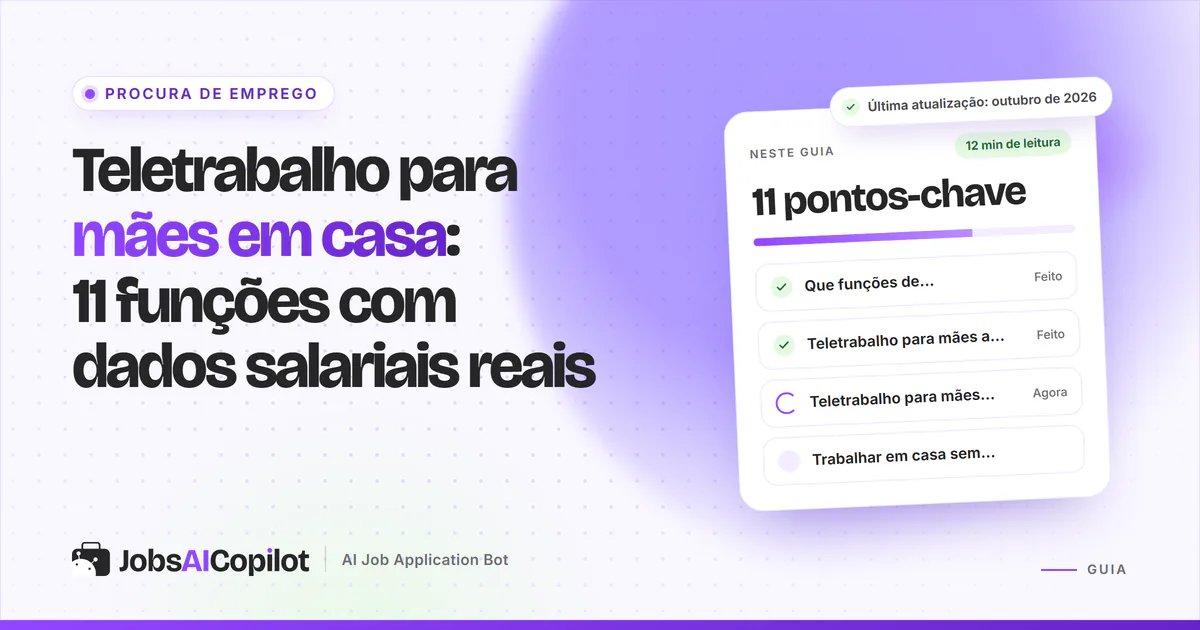 Teletrabalho para mães em casa: portátil e caderno numa mesa de cozinha, numa capa do JobsAICopilot