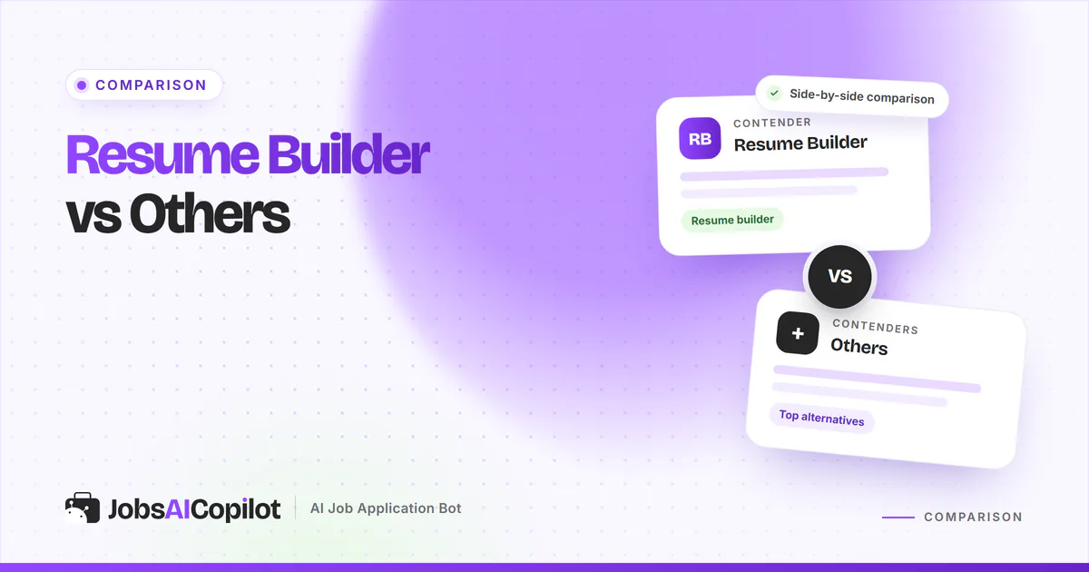 Resume Builder vs Others comparison cards with a VS badge on a violet JobsAICopilot cover
