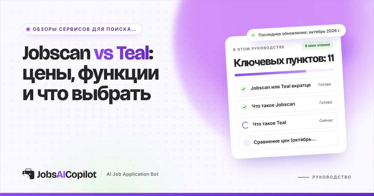 Обложка «Jobscan vs Teal»: сравнение в таблице, что такое Jobscan и Teal и их цены