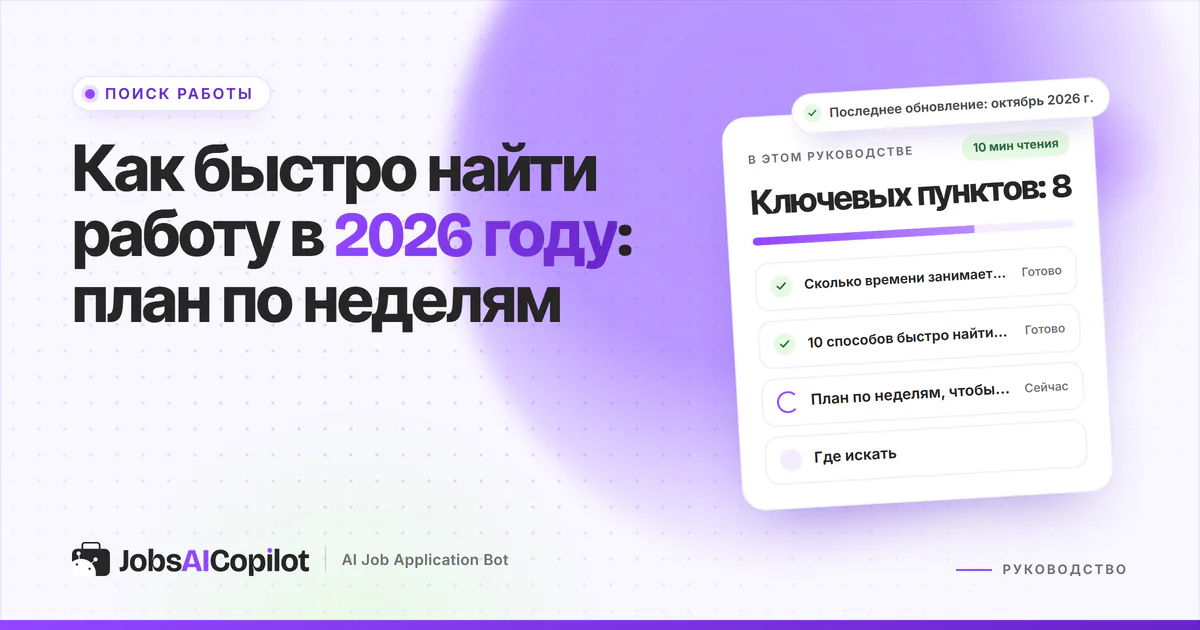 Обложка «Как быстро найти работу»: сколько длится поиск, 10 способов ускориться и план по неделям