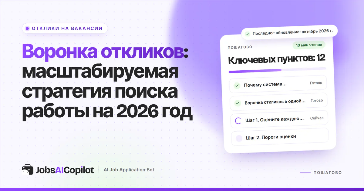 Обложка «Воронка откликов»: почему система лучше объёма, схема воронки и оценка соответствия вакансии