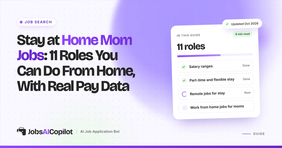 Stay at home mom jobs from home: laptop and notebook on a kitchen table on a JobsAICopilot cover