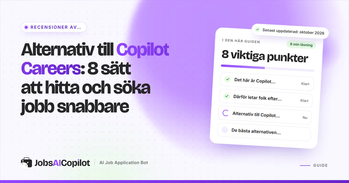 Omslag med alternativ till Copilot Careers: JobsAICopilot, Indeed, Googles jobbsökning och CareerOneStop