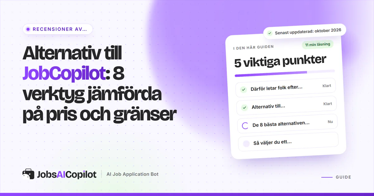 Alternativ till JobCopilot 2026: åtta verktyg för automatiska ansökningar jämförda på pris, dagliga gränser och gratisplaner