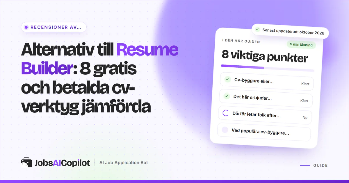 Lista med alternativ till Resume Builder på ett JobsAICopilot-omslag