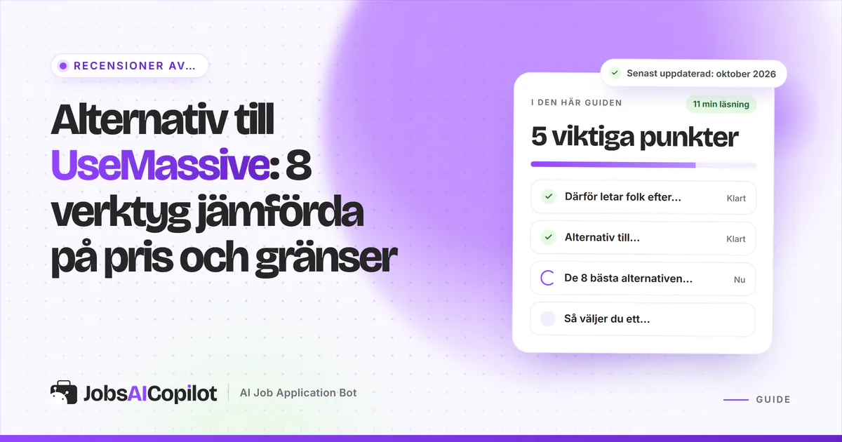 Alternativ till UseMassive 2026: åtta AI-verktyg för jobbansökningar jämförda på pris och godkännandesteg