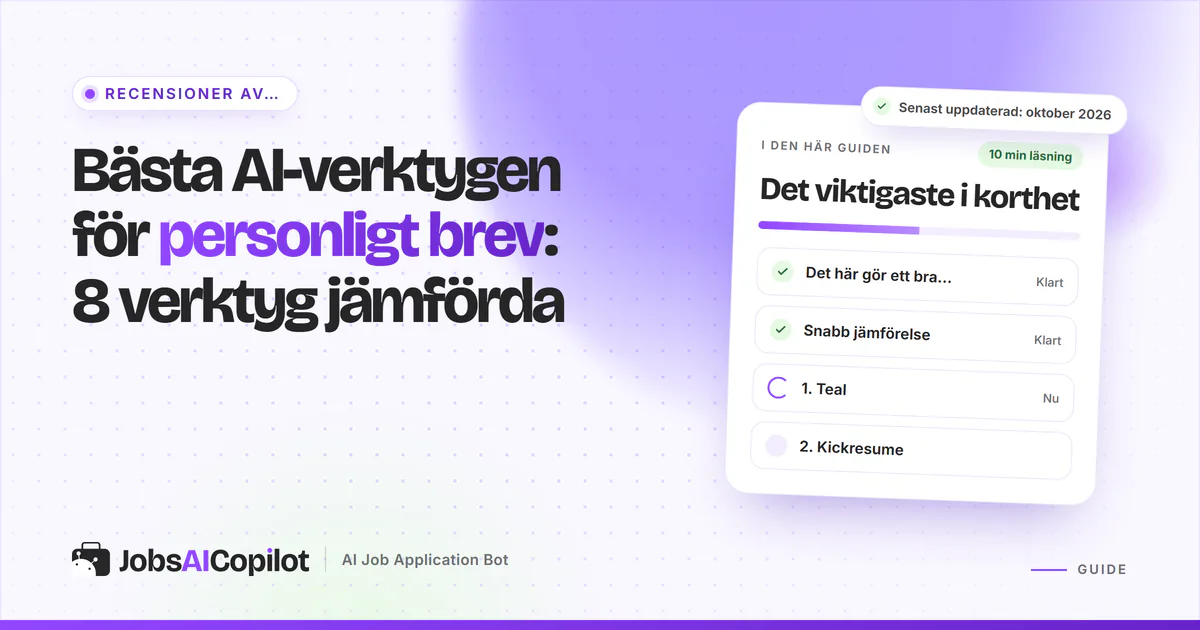Åtta AI-verktyg för personligt brev jämförda på gratisplan, pris och hur väl brevet anpassas till jobbannonsen