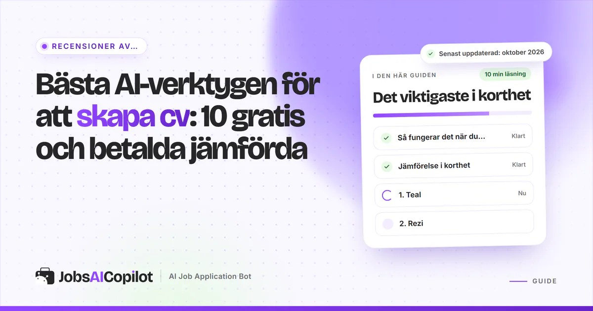 Jämförelse sida vid sida av tio AI-verktyg för cv och ATS-granskare med gratisplaner och startpriser för 2026