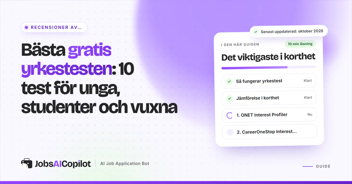 Student som gör ett gratis yrkestest på nätet med RIASEC-resultat och matchande yrken på skärmen