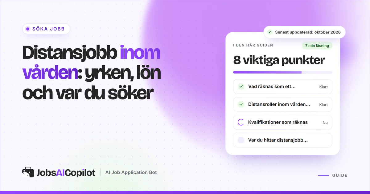 Distansjobb inom vården: jobbradar som matchar sjuksköterska inom telehälsa och medicinsk kodare på ett JobsAICopilot-omslag