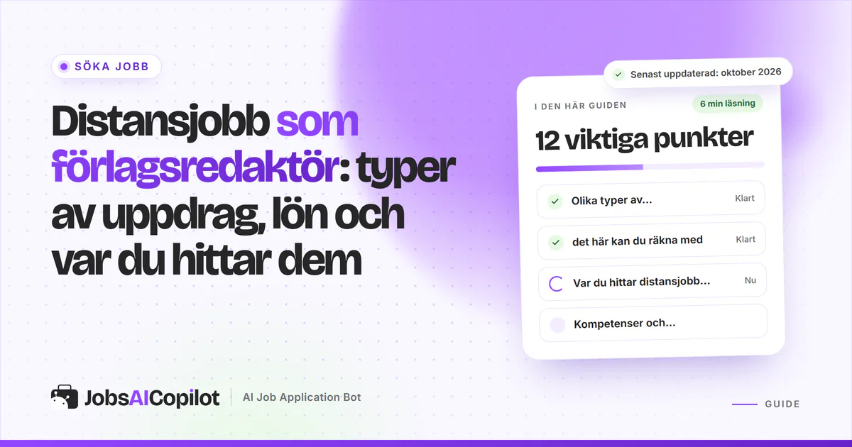 Distansjobb som förlagsredaktör: jobbradar som matchar rollerna redaktör och korrekturläsare på ett JobsAICopilot-omslag