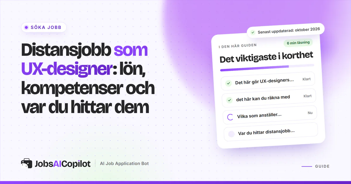 Distansjobb som UX-designer: jobbradar som matchar rollerna UX-designer och UX-researcher på ett JobsAICopilot-omslag