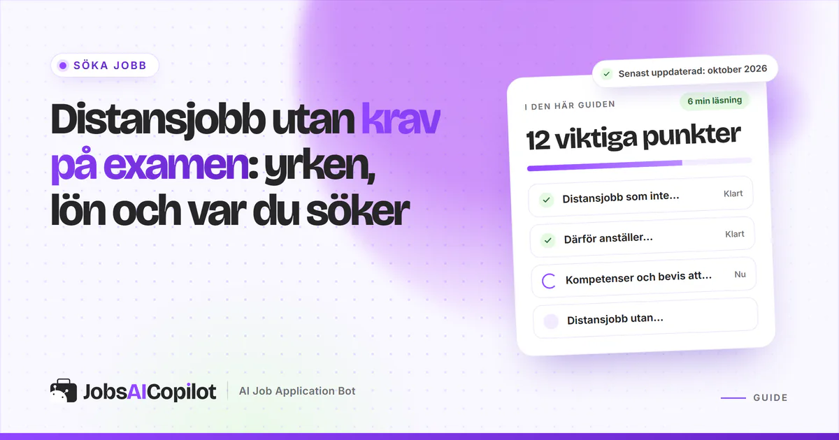 Distansjobb utan examen: jobbradar som matchar rollerna virtuell assistent och dataregistrerare på ett JobsAICopilot-omslag