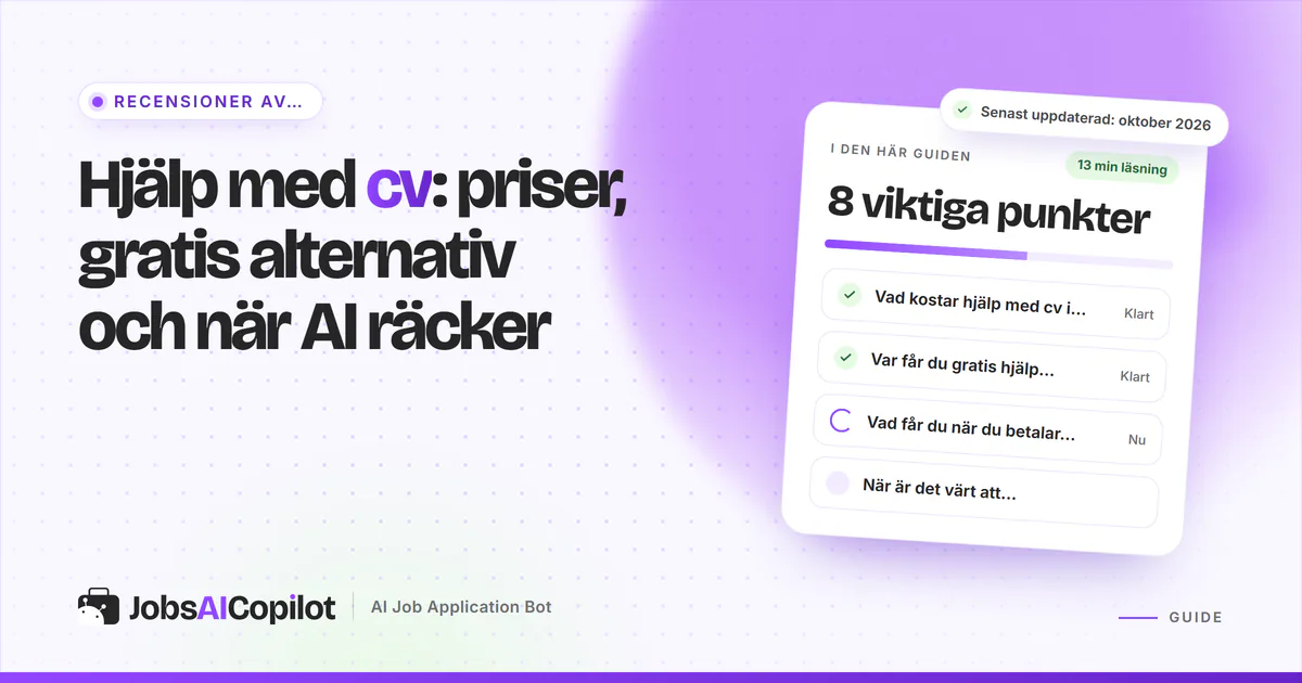 Prislappar för en människa som skriver cv och ett AI-verktyg sida vid sida på ett violett omslag