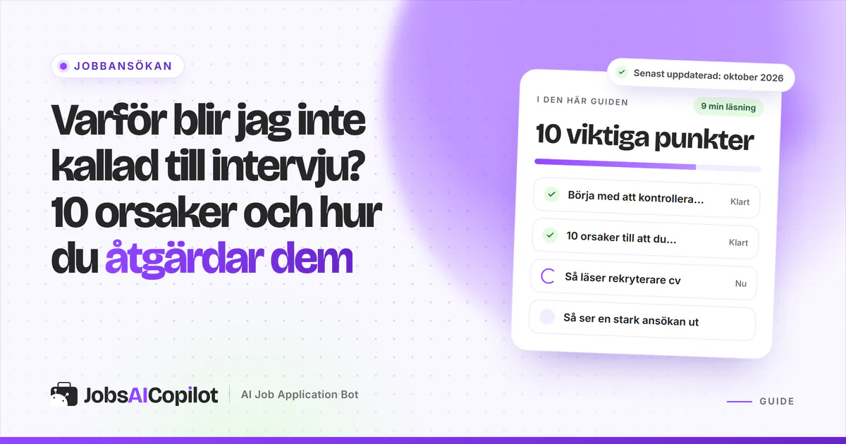 Jobbsökare som går igenom en checklista med orsaker till uteblivna intervjuer, bredvid en lista med skickade ansökningar