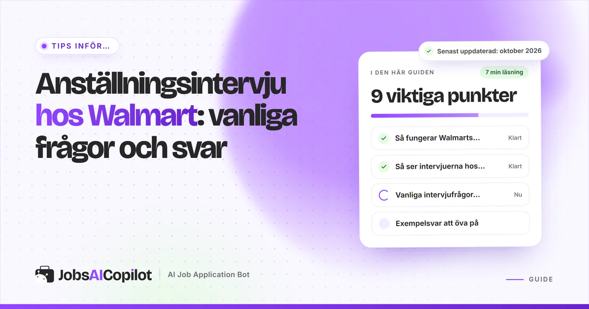 Intervjufrågor hos Walmart som en chatt från en övningsintervju på ett violett JobsAICopilot-omslag