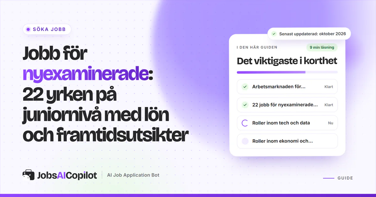 Nyexaminerade som går igenom platsannonser på juniornivå med lön och tillväxtdata på en laptop