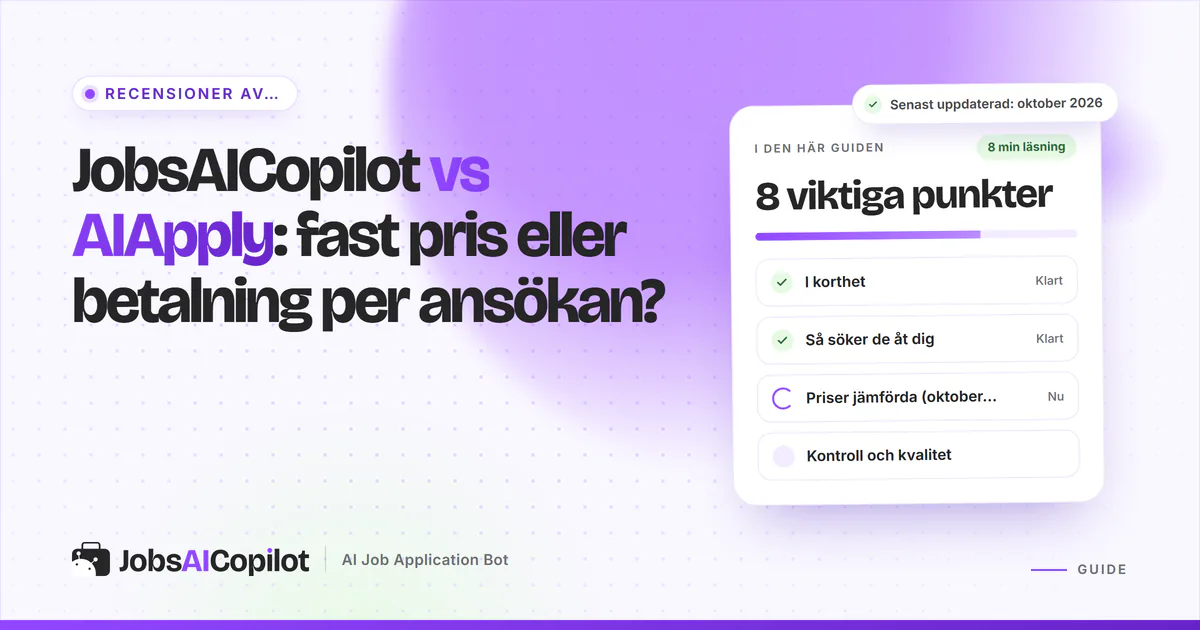 Jämförelseomslag för JobsAICopilot och AIApply som ställer ett fast veckopris mot krediter per ansökan