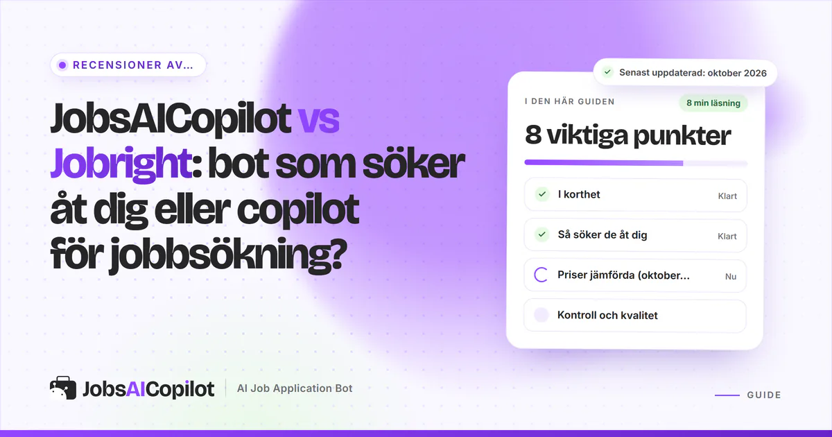 Jämförelseomslag för JobsAICopilot och Jobright: en bot som söker jobb åt dig mot en copilot för jobbsökning och autofyll