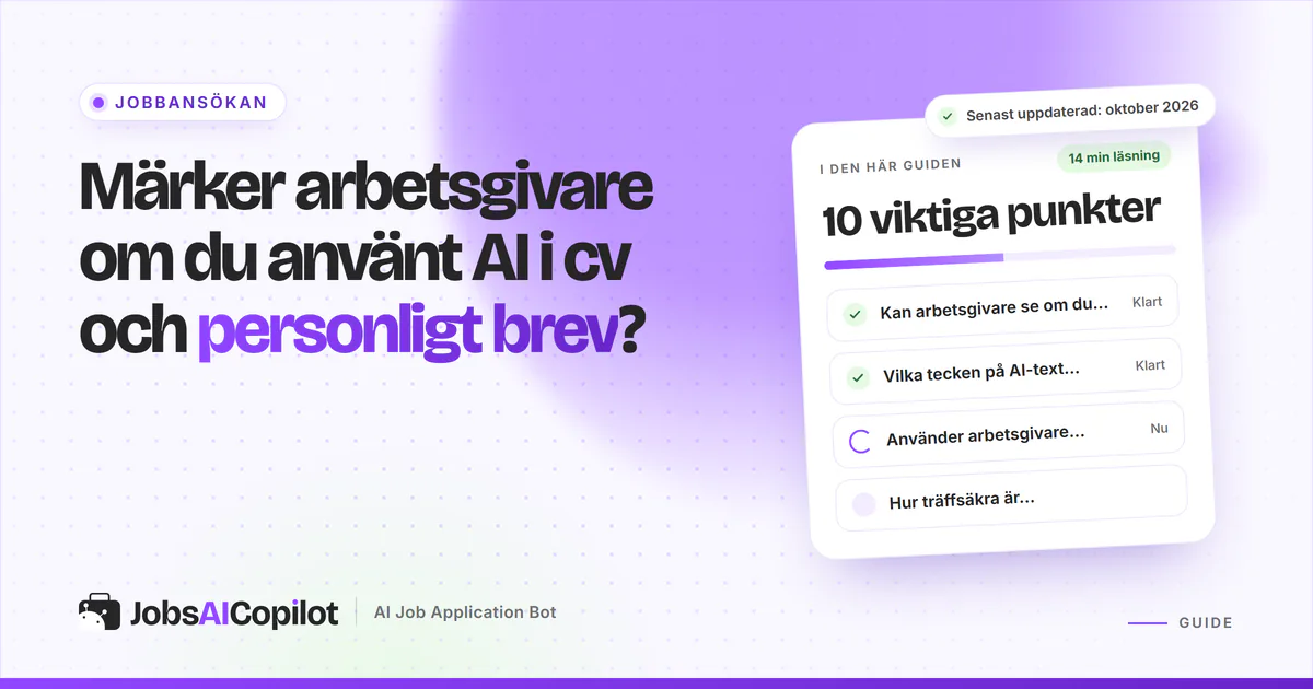 Cv och personligt brev under ett förstoringsglas på ett violett JobsAICopilot-omslag