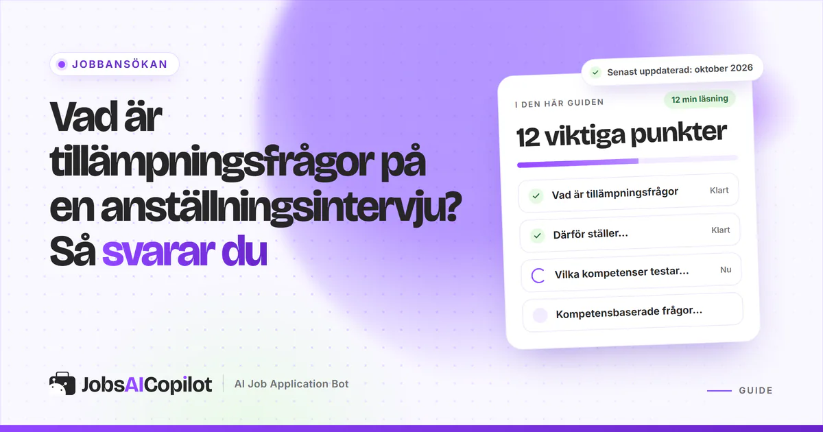 Tillämpningsfrågor som en chatt från en övningsintervju på ett violett JobsAICopilot-omslag